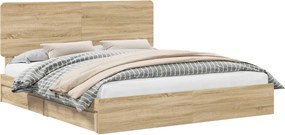vidaXL Tárolós Ágy fejtámlával Sonoma tölgy 180 x 200 cm Faanyag