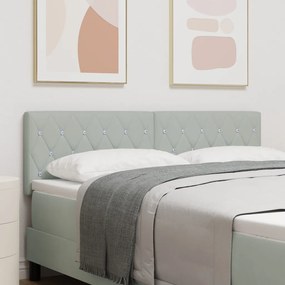 LED fejvég kristály gombbal tuftált világosszürke 72 cm bársony