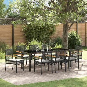 vidaXL Kert étkező szett 9 pcs Fekete polirattan