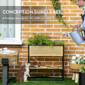 Outsunny Téglalap alakú Emelt Virágtartó Alsó Polccal, Külső Négyzet alakú Zöldségkert - Fém és Fa - 55 x 20 x 56 cm | Aosom