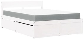 fehér tömör fenyőfa ágy fiókokkal és matraccal 120 x 200 cm