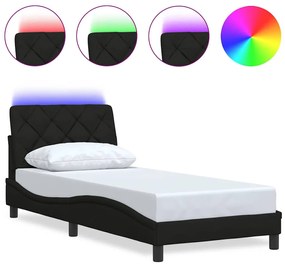 fekete szövet ágykeret LED-ekkel matrac nélkül 90x200 cm