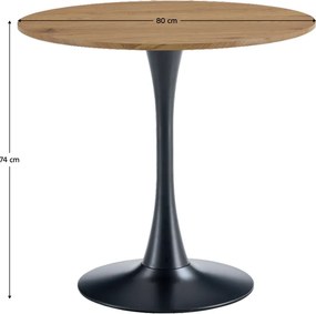 Étkezőasztal, tölgy/fekete, átmérő 80 cm, REVENTON NEW