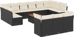 vidaXL 14 részes fekete polyrattan kerti ülőgarnitúra párnákkal