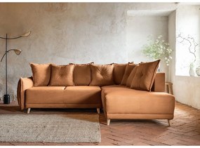 Téglavörös kordbársony kinyitható sarokkanapé (jobb oldali) Lazy Lukka – Miuform