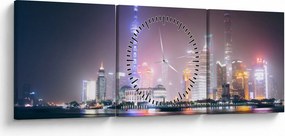 Éjszakai Shanghai képe (órával) (90x30 cm)