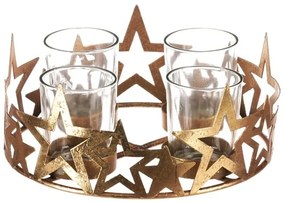 Adventi Csillag gyertyatartó üvegpoharakkal, fém, arany , 18 x 18 x 8 cm