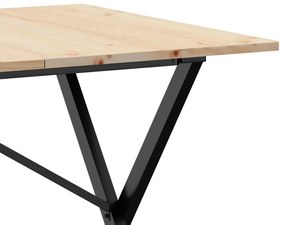 tömör fenyőfa és öntöttvas étkezőasztal X-vázzal 160x80x75 cm