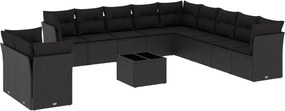 vidaXL 12 részes fekete polyrattan kerti ülőgarnitúra párnákkal