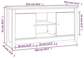 fekete tömör fenyőfa TV-szekrény 103 x 36,5 x 52 cm