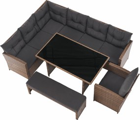 Kerti rattan szett, szürkésbarna/világosbarna, SAGIR