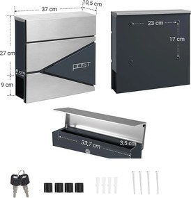 Modern postaláda újságtartóval 10,5x37x37 cm, antracit és ezüst