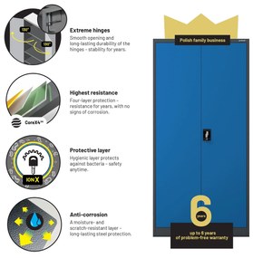 Fém iratszekrény JAN, 900 x 1850 x 400 mm, antracit-kék