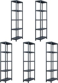 vidaXL 5 db fekete műanyag tároló polc 125 kg 60 x 30 x 180 cm