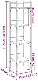 4 szintes barna tölgy szerelt fa könyvespolc 35 x 30 x 138,5 cm