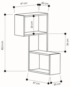 Sarki fali polc PART 85,5x47 cm fehér