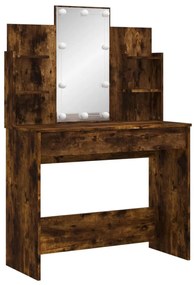 füstös tölgy színű fésülködőasztal LED-lámpákkal 96x40x142 cm