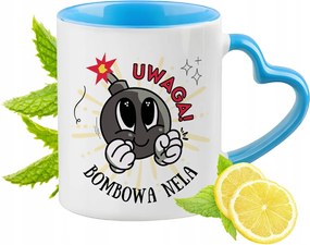 Neli Kék Bögre Szív Alakú Füllel Ajándék Nyomtatott