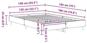 betonszürke szerelt fa ágykeret matrac nélkül 135 x 190 cm