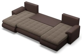 Tokio U alakú sarokkanapé, 3 ágyneműtartóval, fonott + műbőr, univerzális oldal, barna