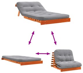 viaszbarna tömör fenyőfa futon kanapéágy matraccal 100x206x11cm