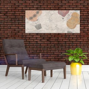 Kép - léggömbök a város felett , meleg tónusok (120x50 cm)