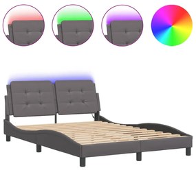 szürke ágykeret LED-ekkel matrac nélkül Zadar 140 x 200 cm