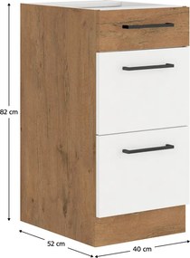 Alsó szekrény, lancelot tölgy/ fehér extra magas fényű HG, VEGA D40 3S BB