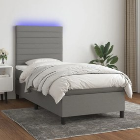 sötétszürke szövet rugós és LED-es ágy matraccal 80 x 200 cm