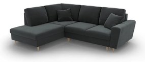 Sötétszürke bársony kinyitható tárolóhelyes sarokkanapé (bal oldali-L alakú) Kyoto – Cosmopolitan Design
