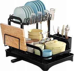 Edényszárító Kétszintes Tányérok Evőeszközök Csepegtető Edények Fekete