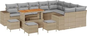 vidaXL Kerti Kanapé Szett párnával 13 pcs Bézs polirattan