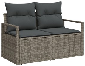 6 részes kert kanapé szett párnákkal szürke poli rattan akác, 2 üléses kert kanapé tárolóval és párnákkal szürke poli rattan