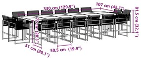 17 részes fekete polyrattan kerti étkezőgarnitúra