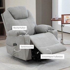 HOMCOM Masszázsfotel Emelési Segítséggel, 8 Vibrációs Pont, Poliészter, hab, Szürke
