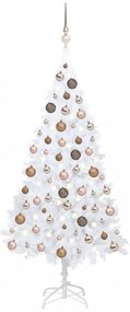 Fehér PVC műkarácsonyfa LED-ekkel és gömbszettel 150 cm