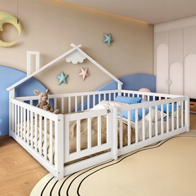 Gyerekágy Ágy házikó Korlátok Fenyő, fehér 140x190cm