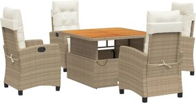 vidaXL 5 részes bézs polyrattan kerti étkezőgarnitúra párnákkal