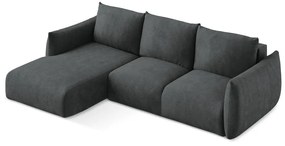 Sötétszürke zsenília kinyitható sarokkanapé (bal oldali-heverő résszel) Leila – Makamii