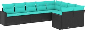 vidaXL 9 részes fekete polyrattan kerti ülőgarnitúra párnával