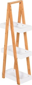kleankin Bambusz Fürdőszobai Polc 3 Polccal, Fa A-keret 30x18x81 cm Természetes és Fehér | Aosom