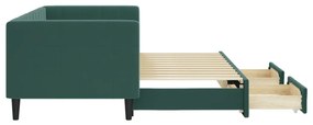 sötétzöld kihúzható bársony heverő fiókkal 80 x 200 cm