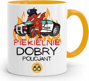 Sárga Bögre Pokolian Jó Rendőrnek, fényképes nyomattal