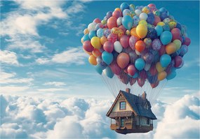 Fotótapéta a gyerekszobába Ház repül a lufikon fantasztikus táj