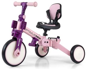 Gyerek háromkerekű bicikli 5az1-ben Milly Mally Optimus Max tolókarral pink