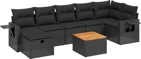 vidaXL 8 részes fekete polyrattan kerti ülőgarnitúra párnákkal