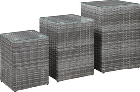 vidaXL 3 db szürke polyrattan kisasztal üveg asztallappal