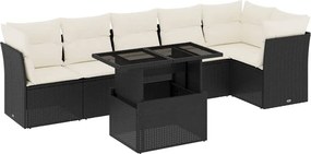 vidaXL 7 részes fekete polyrattan kerti ülőgarnitúra párnával