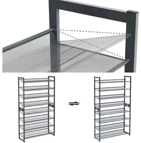Cipőtartó 8 szintes, 2 egymásra rakható 4 szintes cipőtartó, szürke