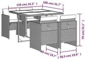 5részes világosszürke polyrattan kerti étkezőgarnitúra párnával